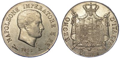 Bologna. Napoleone, 1805-1814. 5 Lire 1811.