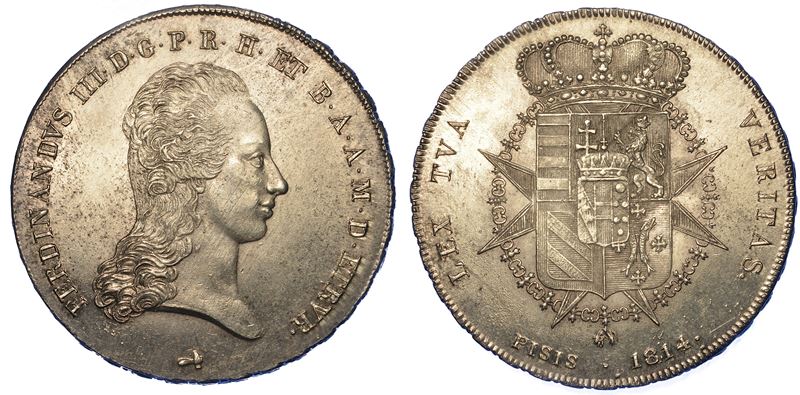 FIRENZE. FERDINANDO III DI LORENA, 1814-1824 (restaurazione). Francescone 1814.  - Auction Numismatics - Cambi Casa d'Aste