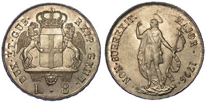 Genova. Dogi Biennali, 1528-1797. Serie della III Fase, 1637-1797. 8 Lire 1796.