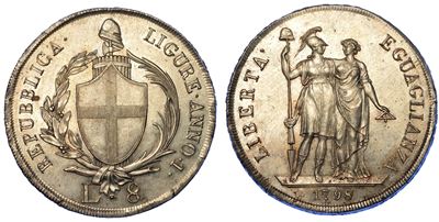Genova. Repubblica Ligure, 1798-1805. 8 Lire 1798.