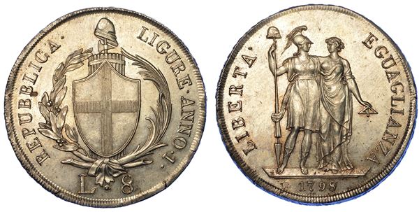 GENOVA. REPUBBLICA LIGURE, 1798-1805. 8 Lire 1798.