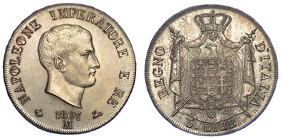 Milano. Napoleone, 1805-1814. 5 Lire 1807.