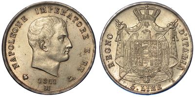 Milano. Napoleone, 1805-1814. 5 Lire 1811.