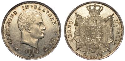 Milano. Napoleone, 1805-1814. 5 Lire 1814.