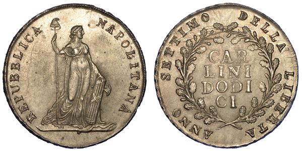NAPOLI. REPUBBLICA NAPOLETANA 1799. Piastra da 12 Carlini A. VII (1799).