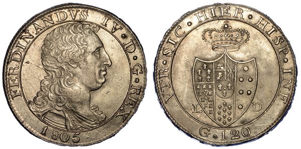 NAPOLI. FERDINANDO IV DI BORBONE, 1759-1816. Piastra da 120 Grana 1805.