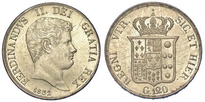 Napoli. Ferdinando II di Borbone, 1830-1859. Piastra da 120 Grana 1832.