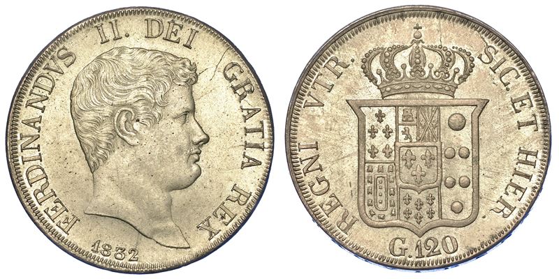 NAPOLI. FERDINANDO II DI BORBONE, 1830-1859. Piastra da 120 Grana 1832.  - Auction Numismatics - Cambi Casa d'Aste