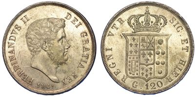 Napoli. Ferdinando II di Borbone, 1830-1859. Piastra da 120 Grana 1841.