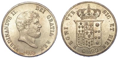 Napoli. Ferdinando II di Borbone, 1830-1859. Piastra da 120 Grana 1856.