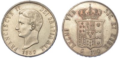 Napoli. Francesco II di Borbone, 1859-1860. Piastra da 120 Grana 1859.