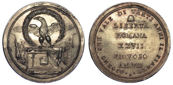 ROMA. PRIMA REPUBBLICA ROMANA, 1798-1799. Medaglia del peso di uno Scudo XXVII Piovoso Anno VII.