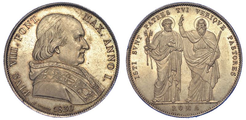 ROMA. PIO VIII, 1829-1830. Scudo 1830/A. I.  - Auction Numismatics - Cambi Casa d'Aste