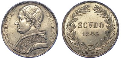 Roma. Gregorio XVI, 1831-1846. Scudo 1845/a. XV.