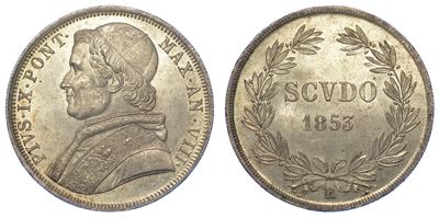 Roma. Pio IX, 1846-1878. Scudo 1853/a. VIII.