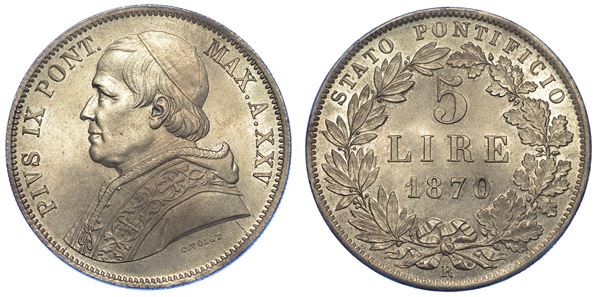 ROMA. PIO IX, 1846-1878. 5 Lire 1870/A. XXV.