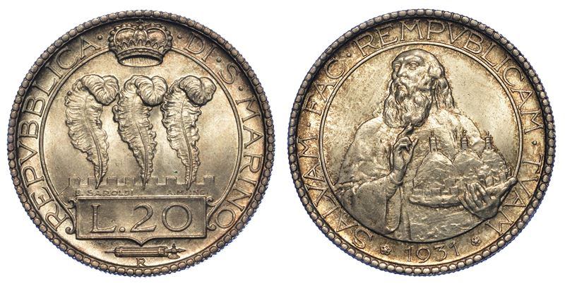SAN MARINO. VECCHIA MONETAZIONE, 1864-1938. 20 Lire 1931.  - Auction Numismatics - Cambi Casa d'Aste