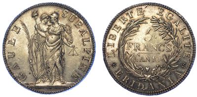 Torino. Repubblica Subalpina, 1800-1802. 5 Franchi A. 10.