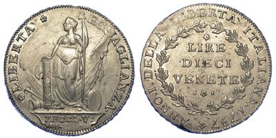Venezia. Governo Provvisorio o Municipalita’ Provvisoria, 1797-1798. 10 Lire 1797 (i Tipo).