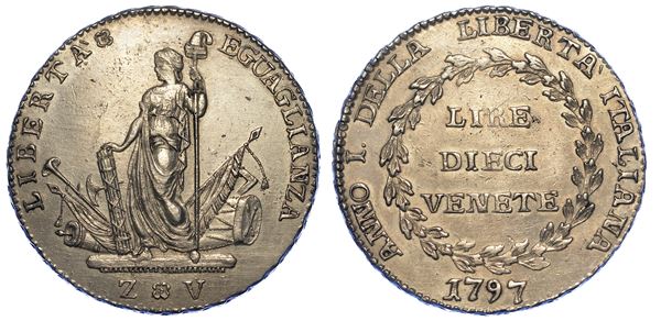 VENEZIA. GOVERNO PROVVISORIO O MUNICIPALITA’ PROVVISORIA, 1797-1798. 10 Lire 1797 (II tipo).
