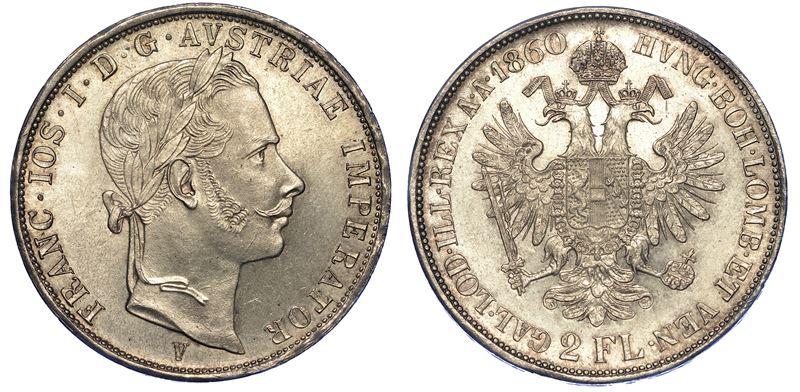 VENEZIA. FRANCESCO GIUSEPPE D’ASBURGO-LORENA, 1848-1866. 2 Fiorini 1860.  - Auction Numismatics - Cambi Casa d'Aste