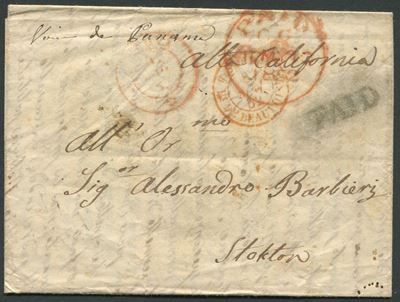 1852, Lettera di Genova per Stockton (california)