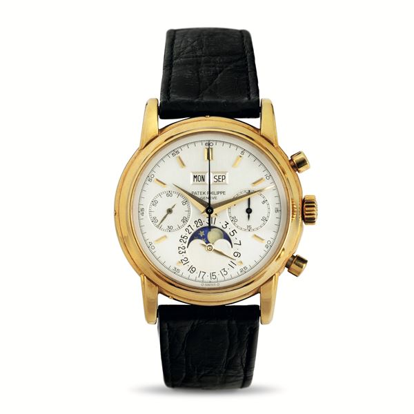 Ref 2499/100, importante e raro orologio da polso con calendario perpetuo in oro giallo con fasi luna [..]
