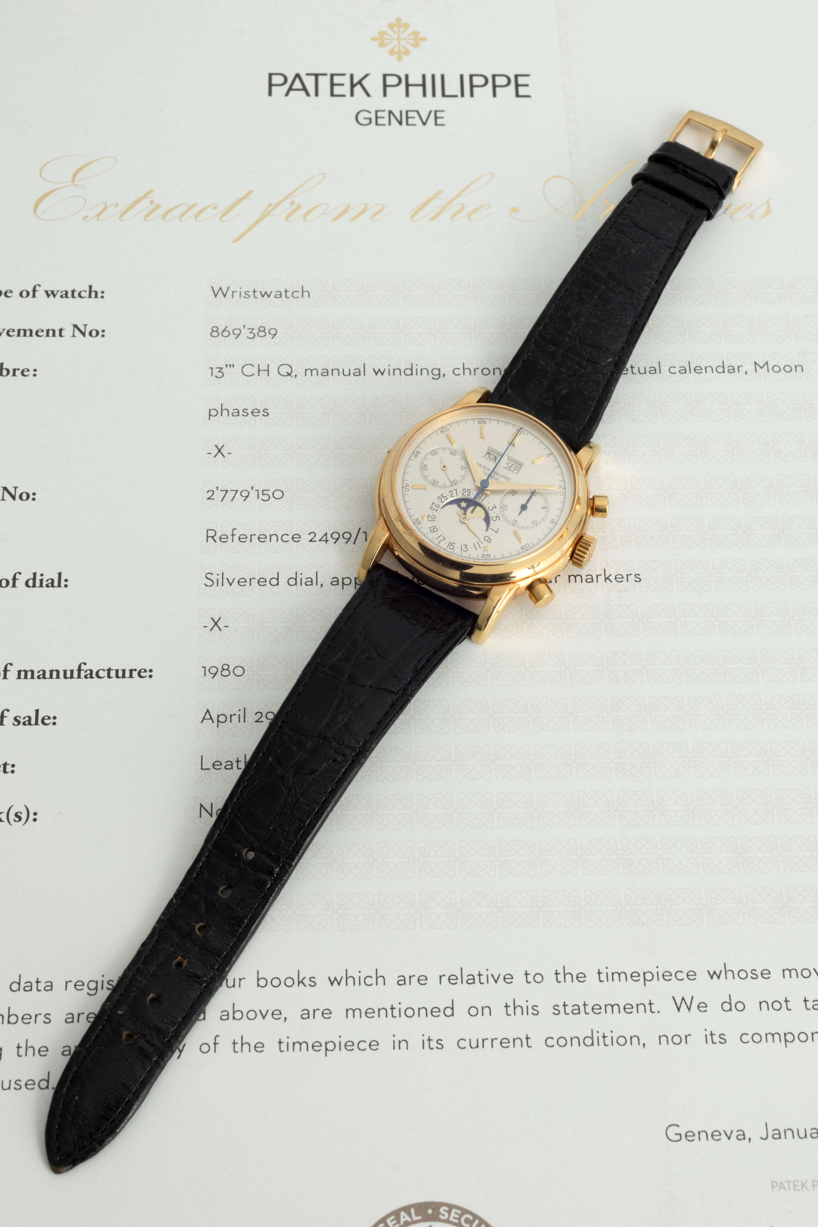 Patek Philippe - Ref 2499/100, Importante e Raro Orologio da Polso con Calendario Perpetuo in Oro...