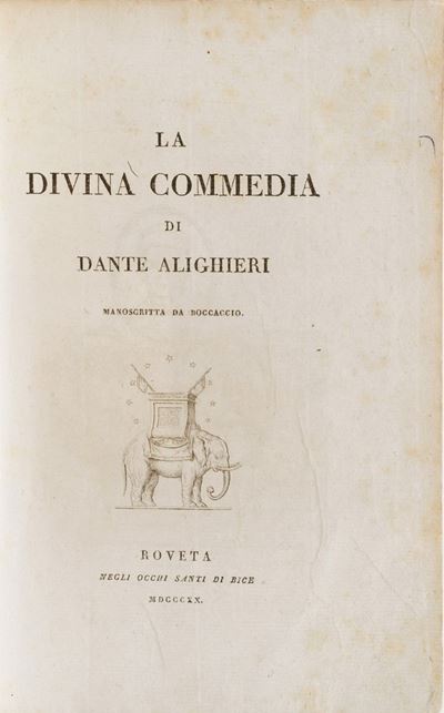 Alighieri Dante Divina Commedia Manoscritta da Boccaccio... Roveta 1820