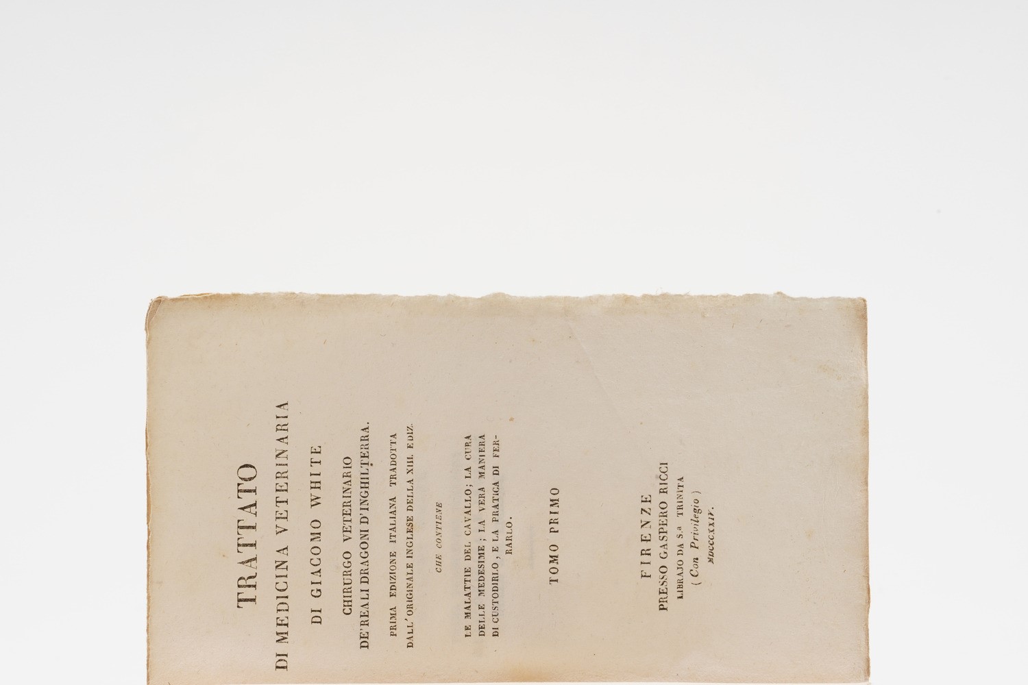 White Giacomo Trattato di Medicina Veterinaria...tomi I,II,III. Firenze, Gaspero Ricci, 1824-1825