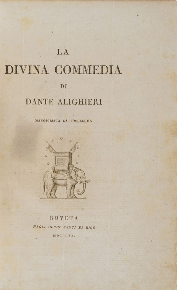 Alighieri Dante La Divina Commedia manoscritta da Boccaccio. Roveta, negli occhi santi di Bice, 1820