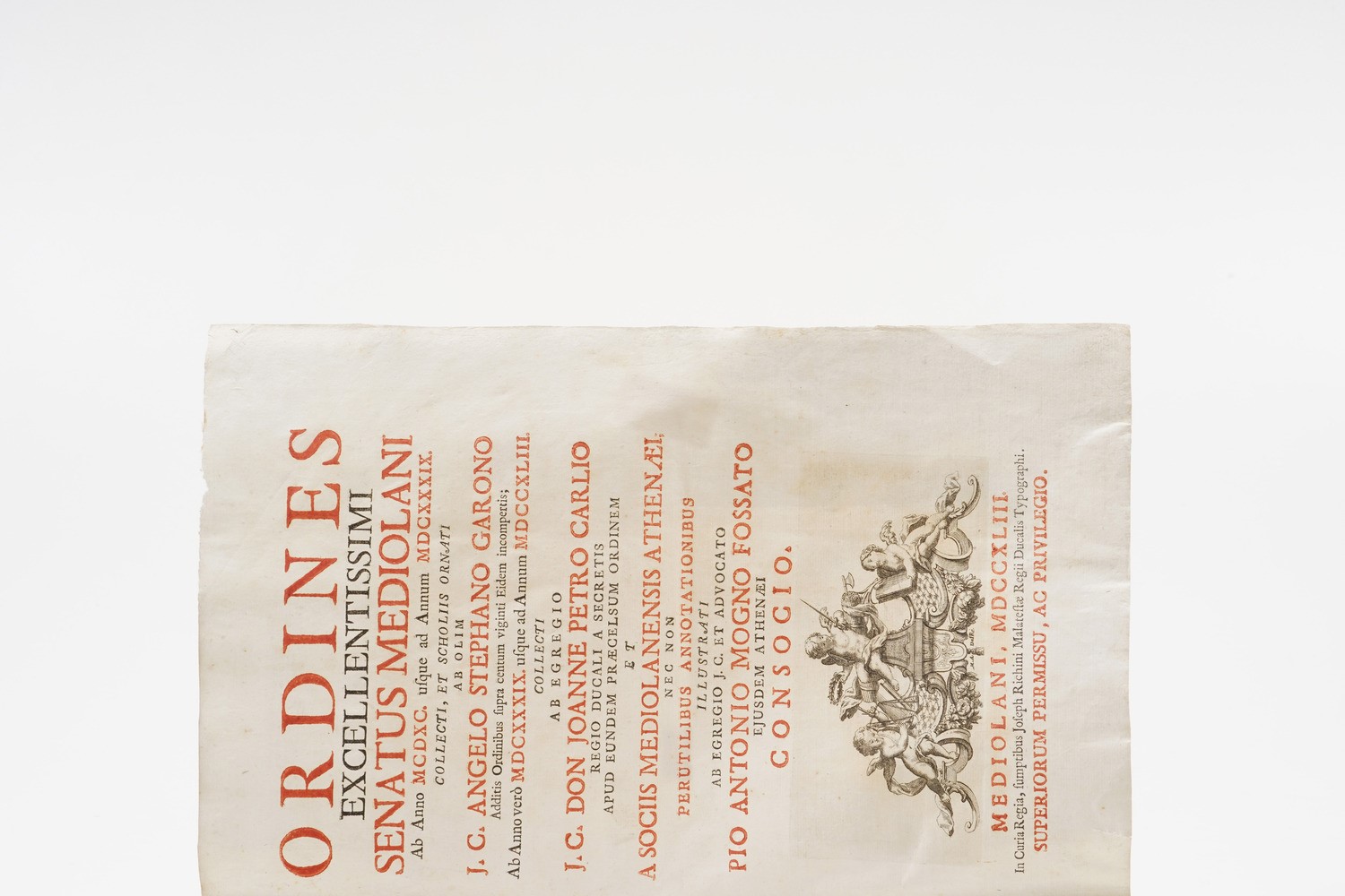 Garono Angelo Stefano Ordines Eccellentissimi Senatus Mediolani... Mediolani, Malatesta, 1743