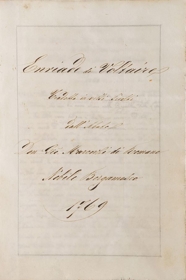 Marenzi di Romano (nobile bergamasco)- Voltaire Enriade di Voltaire tradotto in versi sciolti... Bergamo, 28 settembre 1769