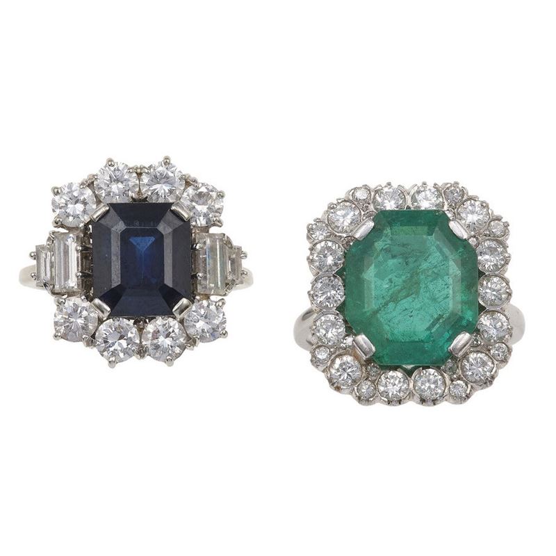 Emerald and sapphire diamond rings  - Auction Vintage Jewellery - Cambi Casa d'Aste