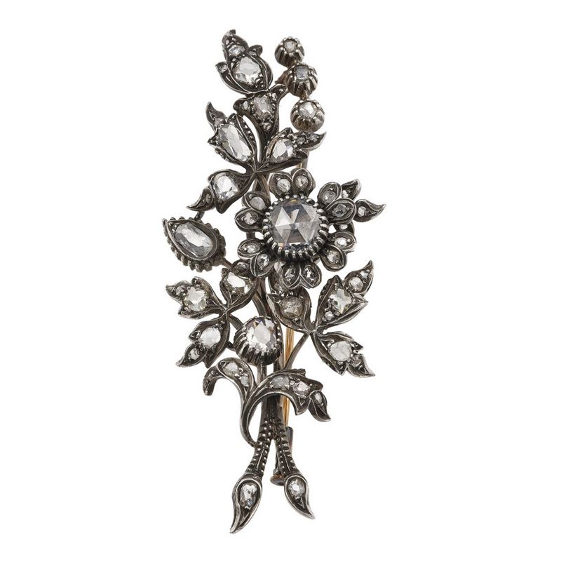 Rose-cut diamond and silver brooch  - Auction Jewels - Cambi Casa d'Aste