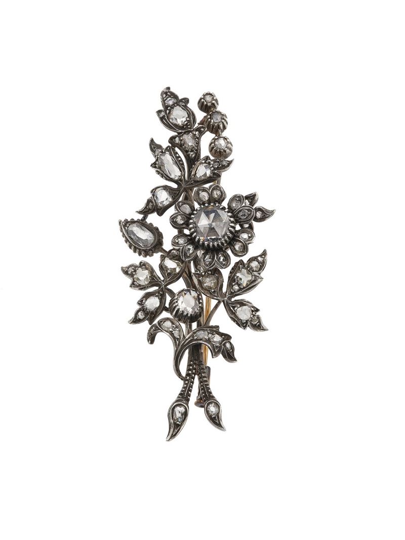Rose-cut diamond and silver brooch  - Auction Jewels - Cambi Casa d'Aste