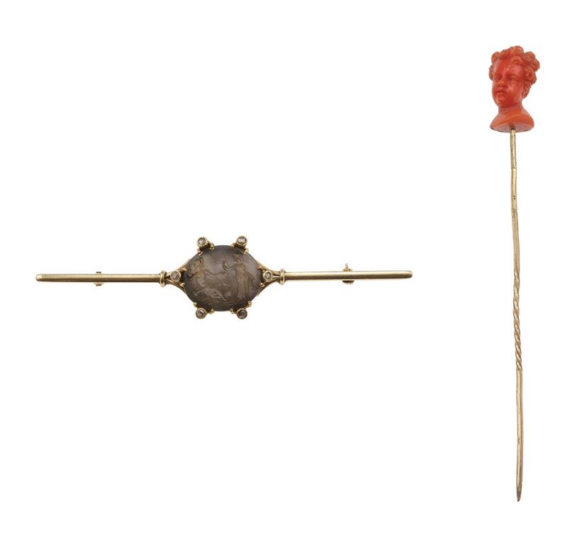 Two gold and metal brooch  - Auction Fine Jewels - Cambi Casa d'Aste