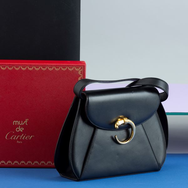 Cartier borsa tracolla piccola  in pelle nera con dustbag e scatola originale, NOS