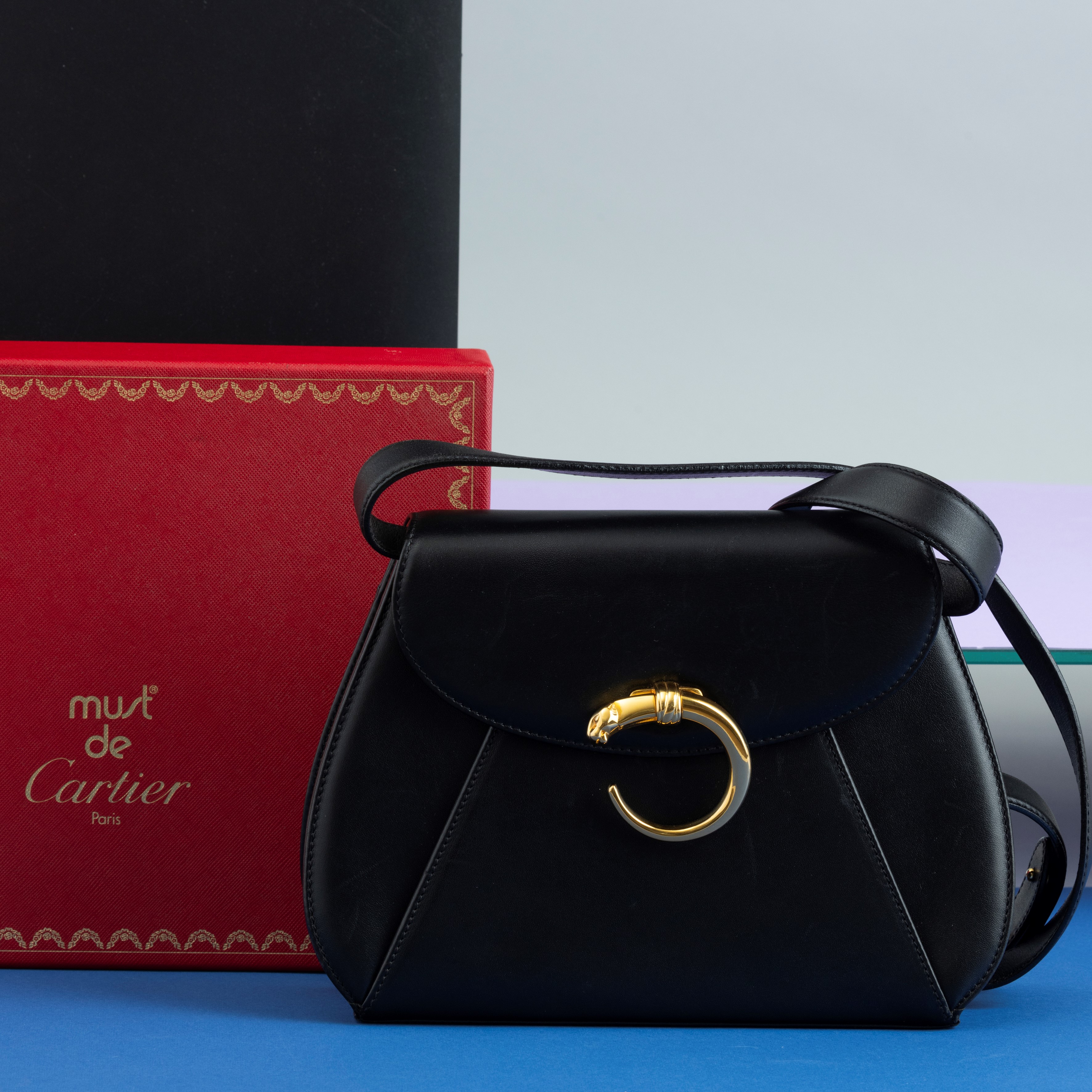 Cartier Borsa Tracolla Piccola in Pelle Nera con Dustbag e Scatola Originale, Nos