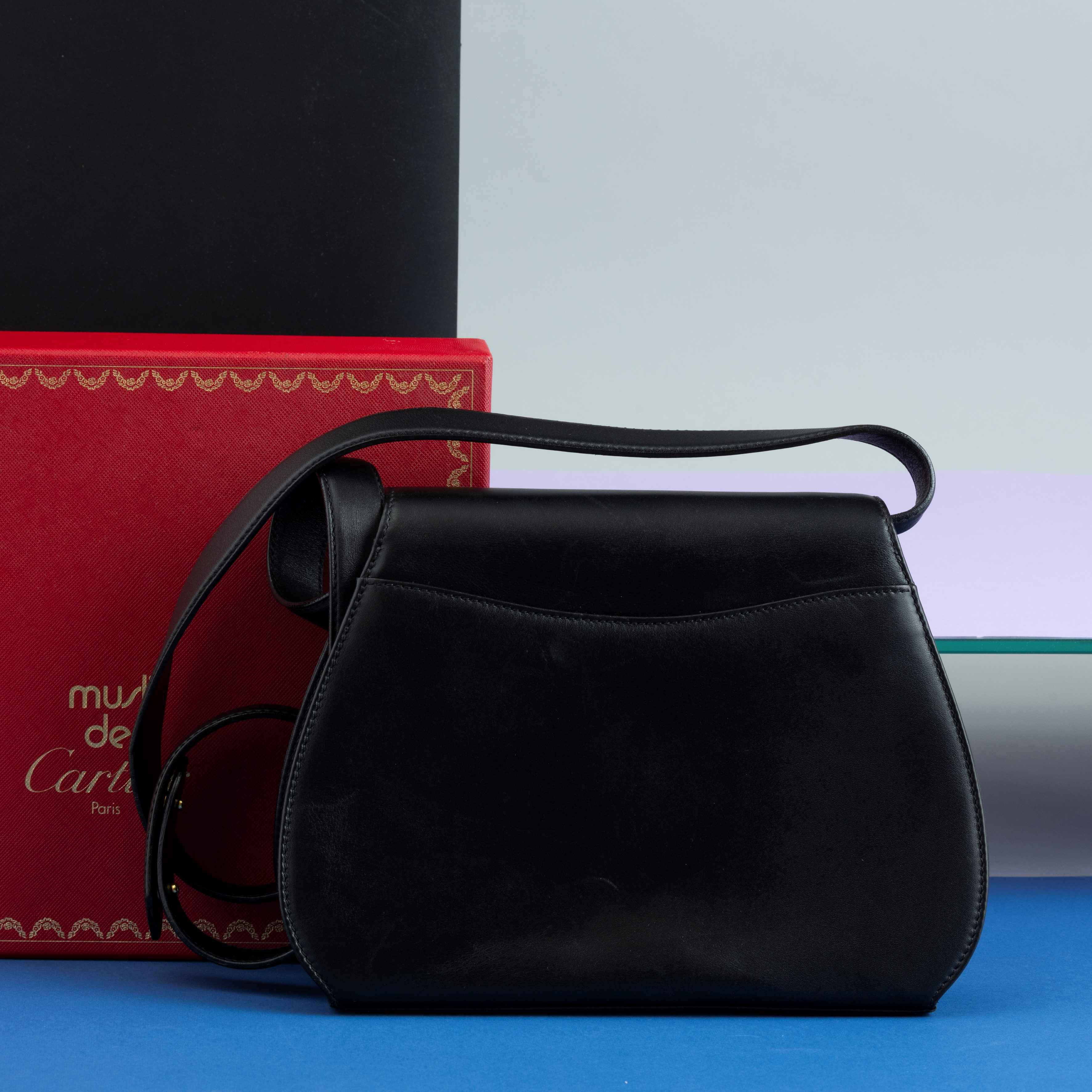 Cartier Borsa Tracolla Piccola in Pelle Nera con Dustbag e Scatola Originale, Nos