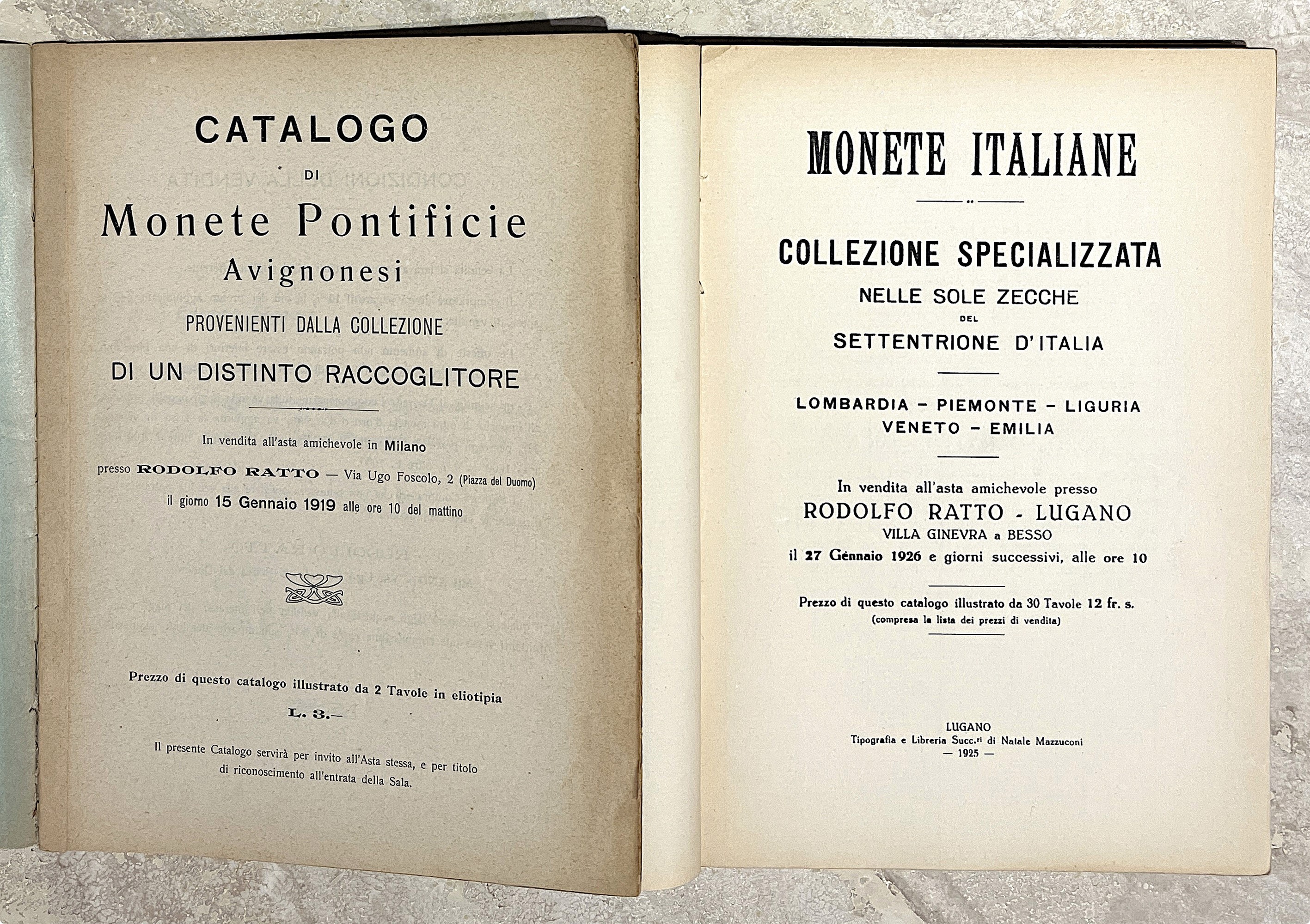 Lotto di Due Cataloghi. Ratto R.