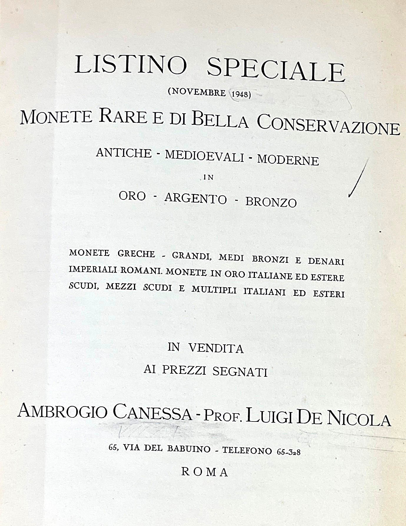 Canessa A., De Nicola L. Lotto di Tre Cataloghi Rilegati in un Unico Volume in Mezza Pelle.
