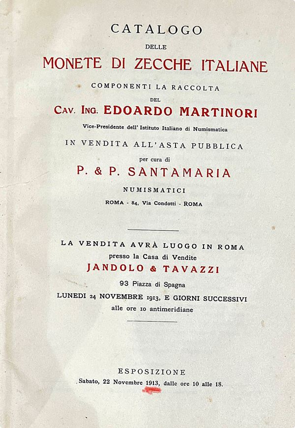 SANTAMARIA, P. & P. COLLEZIONE MARTINORI. MONETE DI ZECCHE ITALIANE.