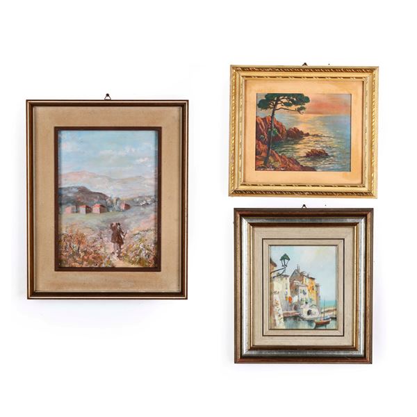 Tre dipinti con paesaggi, XIX-XX secolo