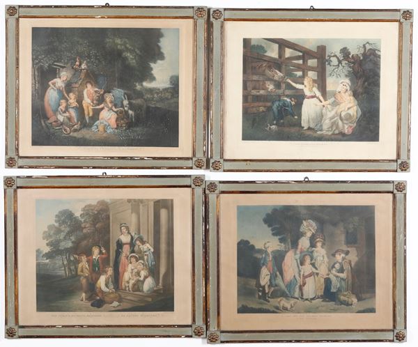 Quattro stampe con scene do genere. Inghilterra XIX-XX secolo