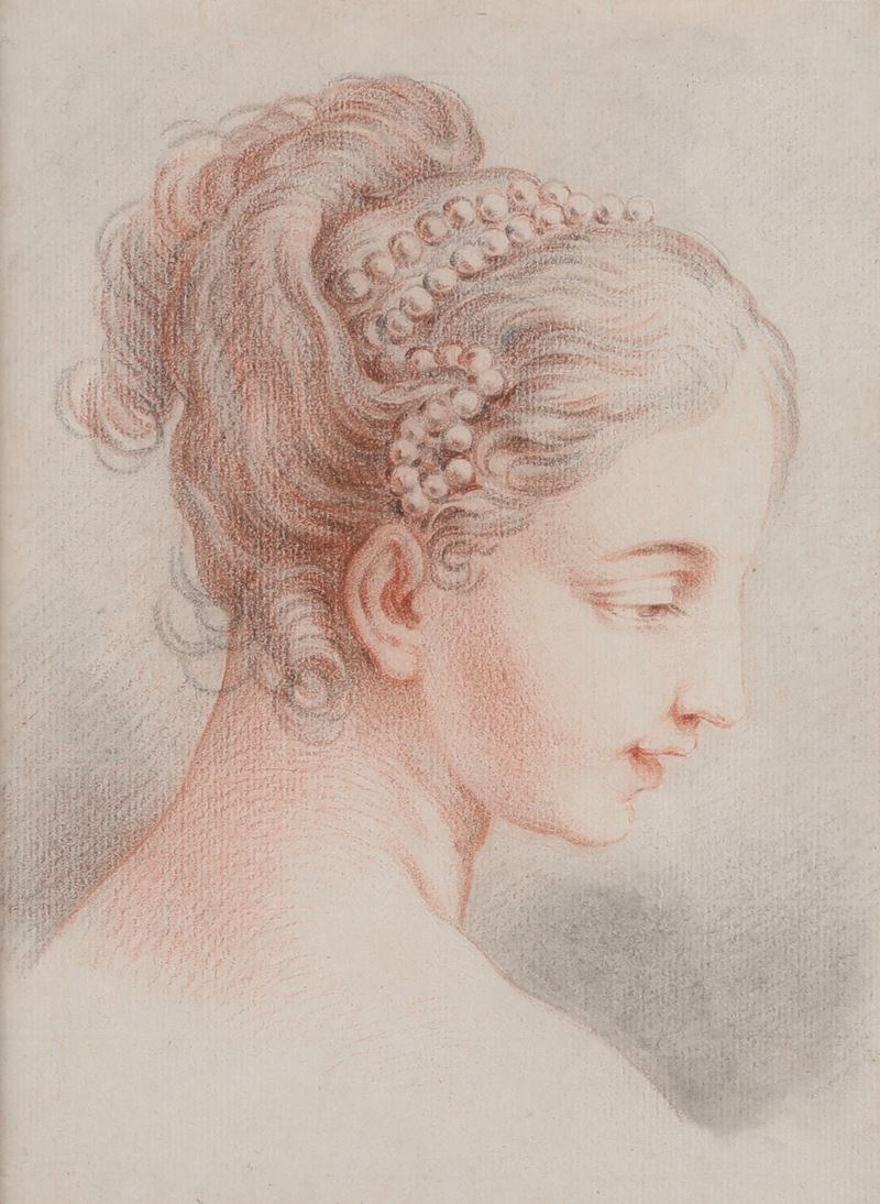 Scuola dell'inizio del XIX secolo Profilo femminile  - matita colorata su carta - Asta Dipinti Antichi - Cambi Casa d'Aste