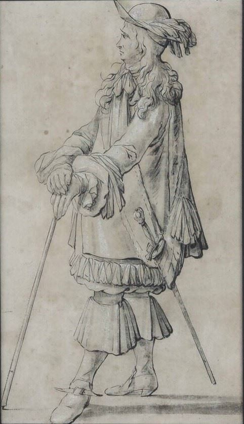 Scuola fiamminga del XVIII secolo Gentiluomo di profilo penna