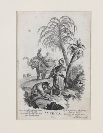 Incisione di Johann Georg Hertel (1719-1768) Allegorie dei Quattro Continenti da un'invenzione di...