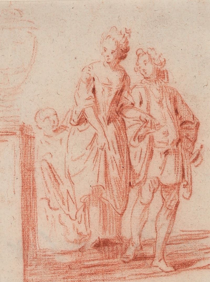 Scuola francese del XVIII secolo Scena galante  - matita rossa su carta - Asta Disegni Antichi - I - Cambi Casa d'Aste