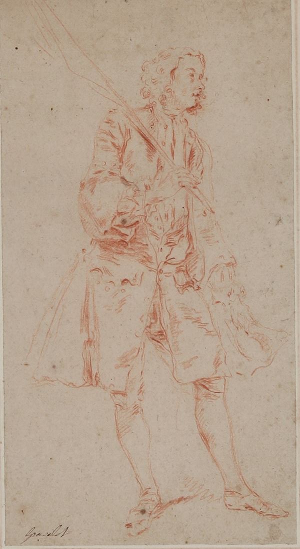 Hubert-Fran&#231;ois Bourguignon d'Anville detto Gravelot - Ritratto di uomo con stendardo
